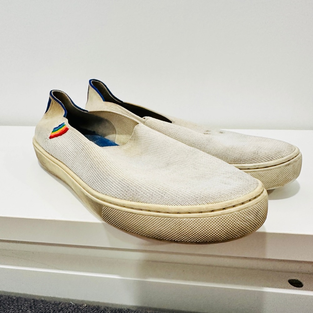 Rothys Womens 8.5 The‎ Sneaker Slip On Bright White Rainbow Pride Slip On Shoes